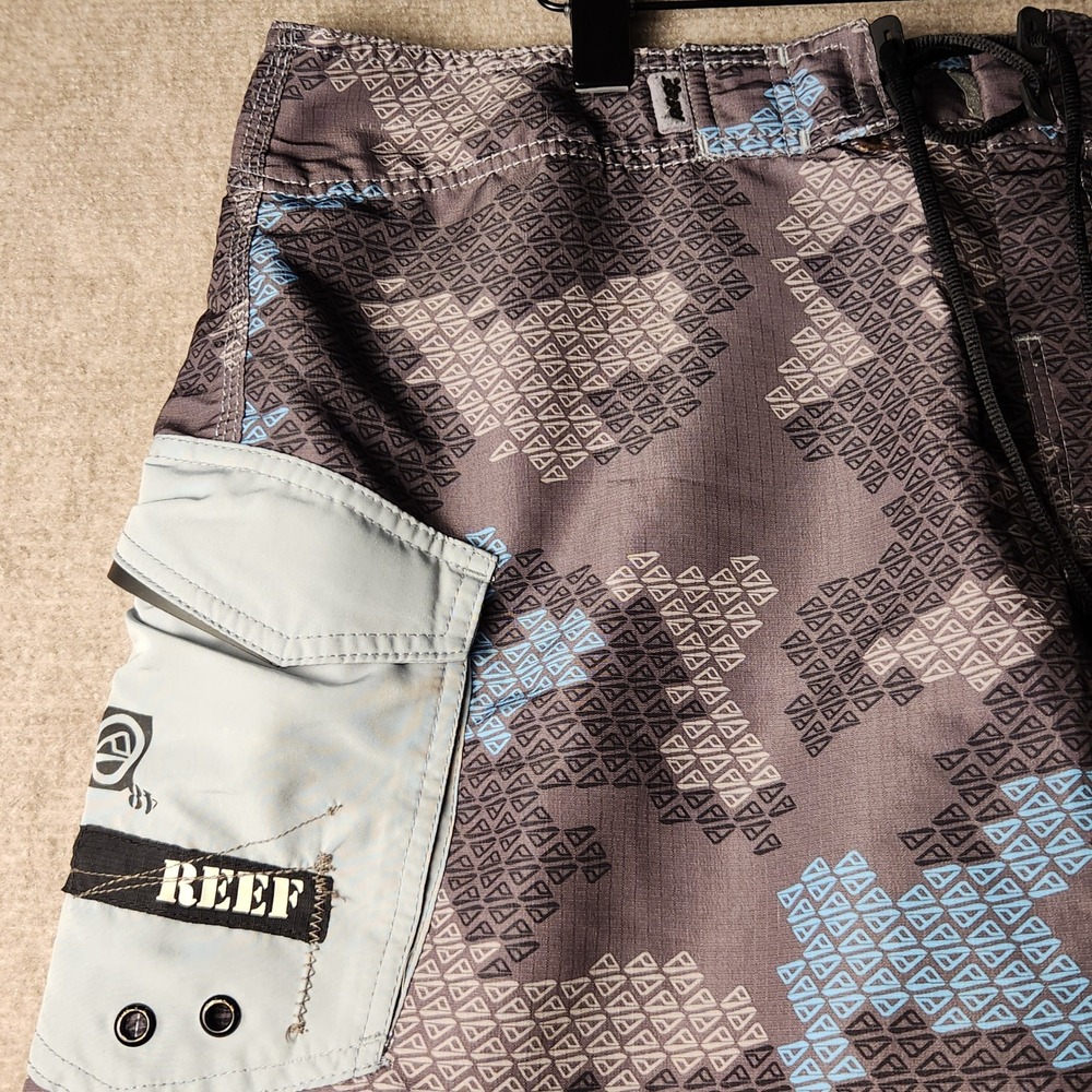 Reef Board Shorts Mens 36 Grey Blue Excellent Geometric Ripstop Cargo Trunks